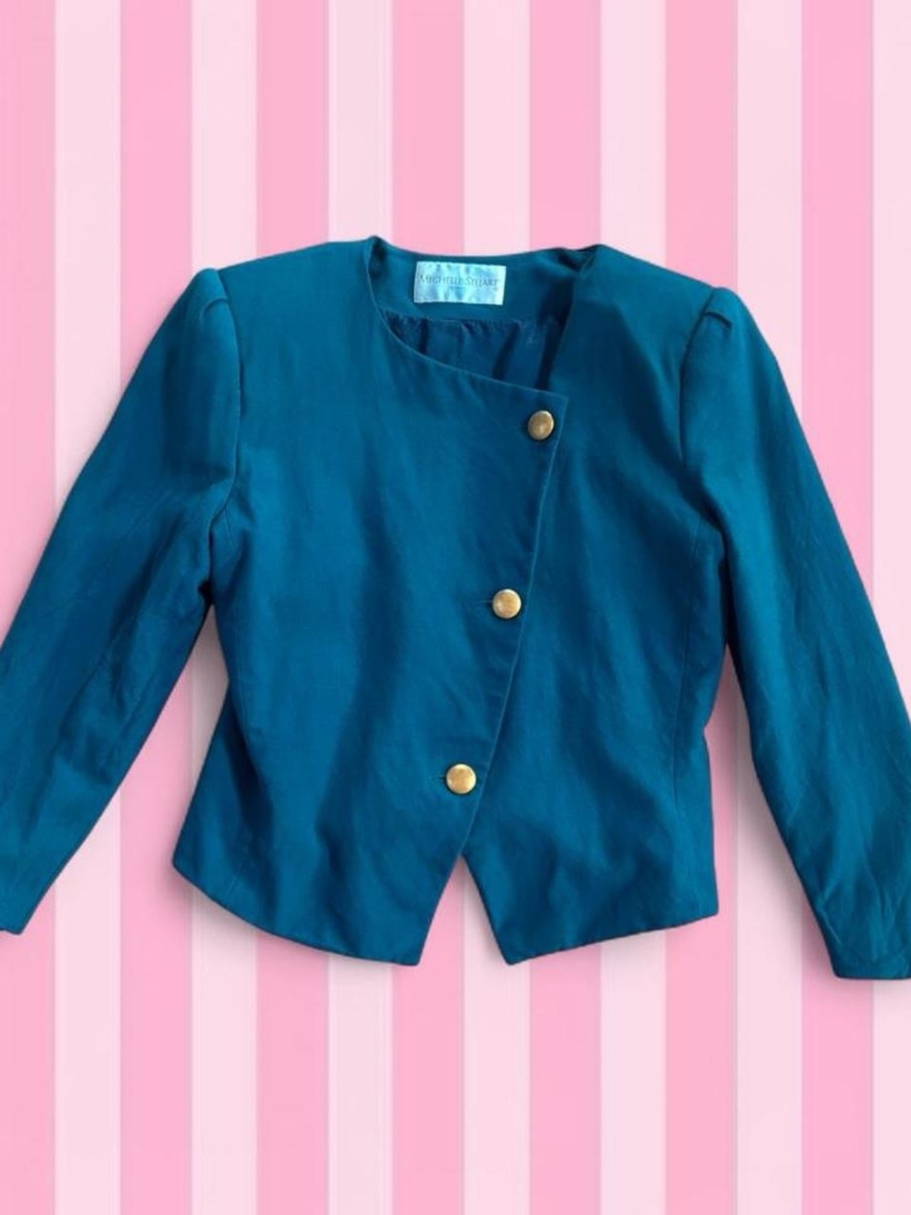 Michelle Stuart Teal Asymmetrical Jacket with Gold Buttons